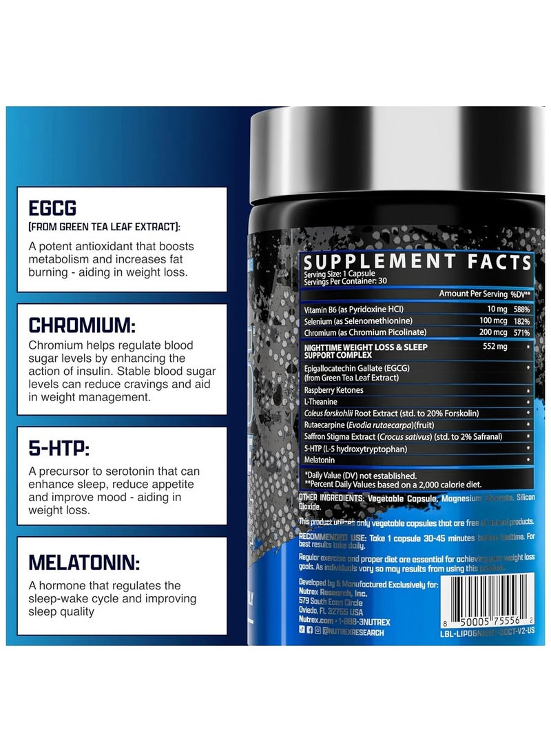 نورتكس ريسيرش نوتريكس ليبو-6 المركز الليلي فائق الفعالية - حارق دهون ليلي وداعم لعملية الأيض - 30 كبسولة - Image 2